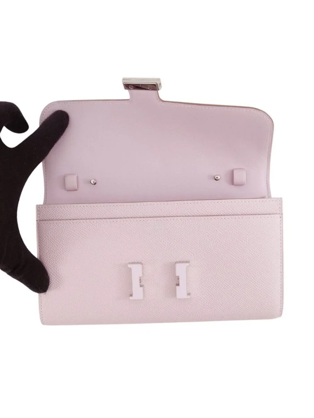 Hermes Wallet Constance to Go Long Mauve Pale Lacquer Silver Epsom